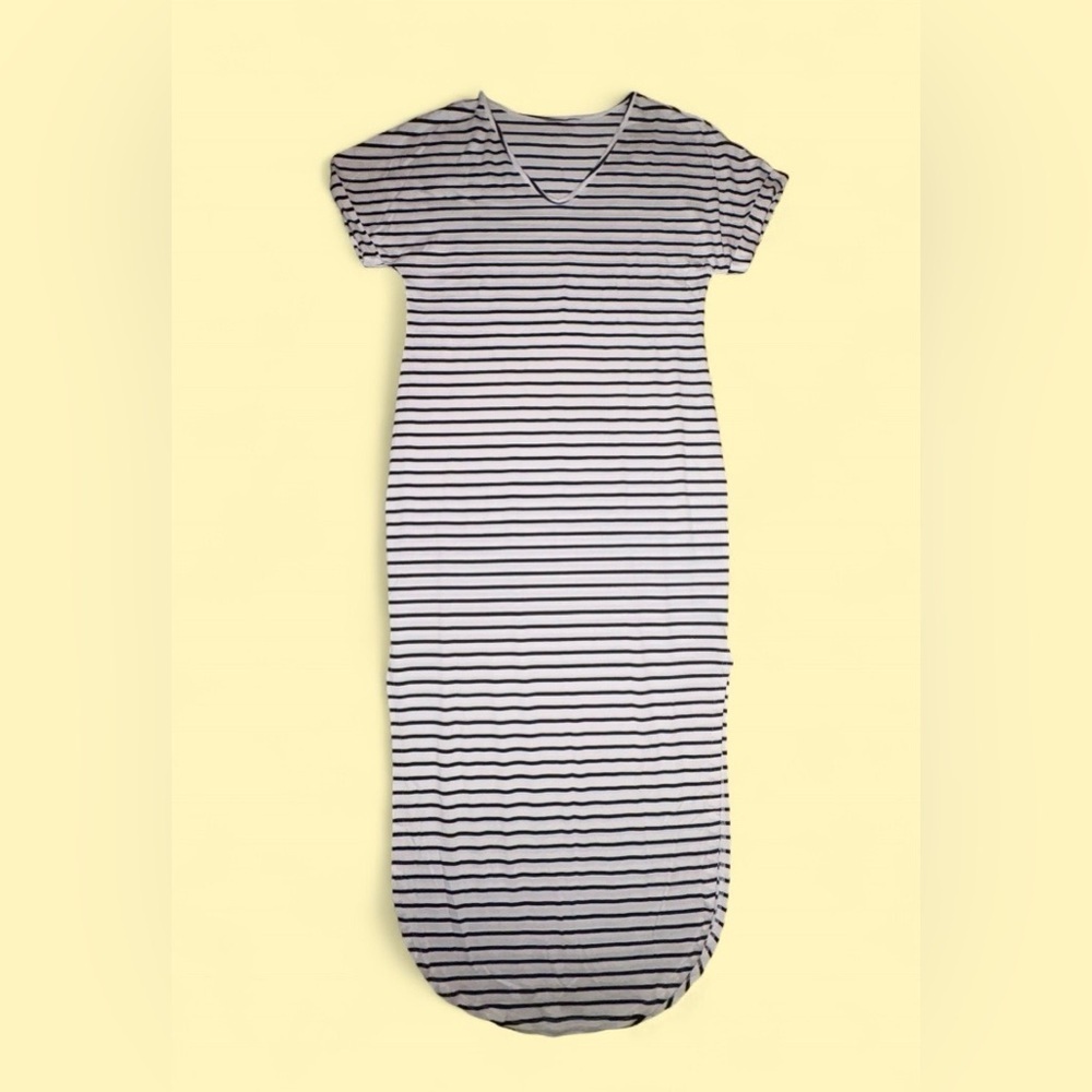 Boutique Striped Midi Dress Fitted V Neck - Size Large - NWT - Picture 4 of 7